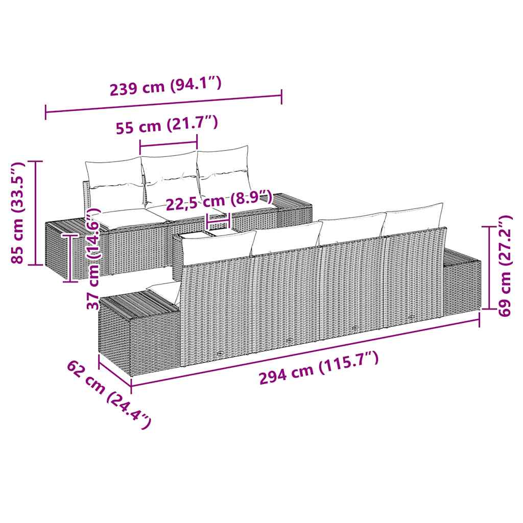 Set Divano da Giardino con cuscino 8 pcs Marrone polyrattan | homemem39