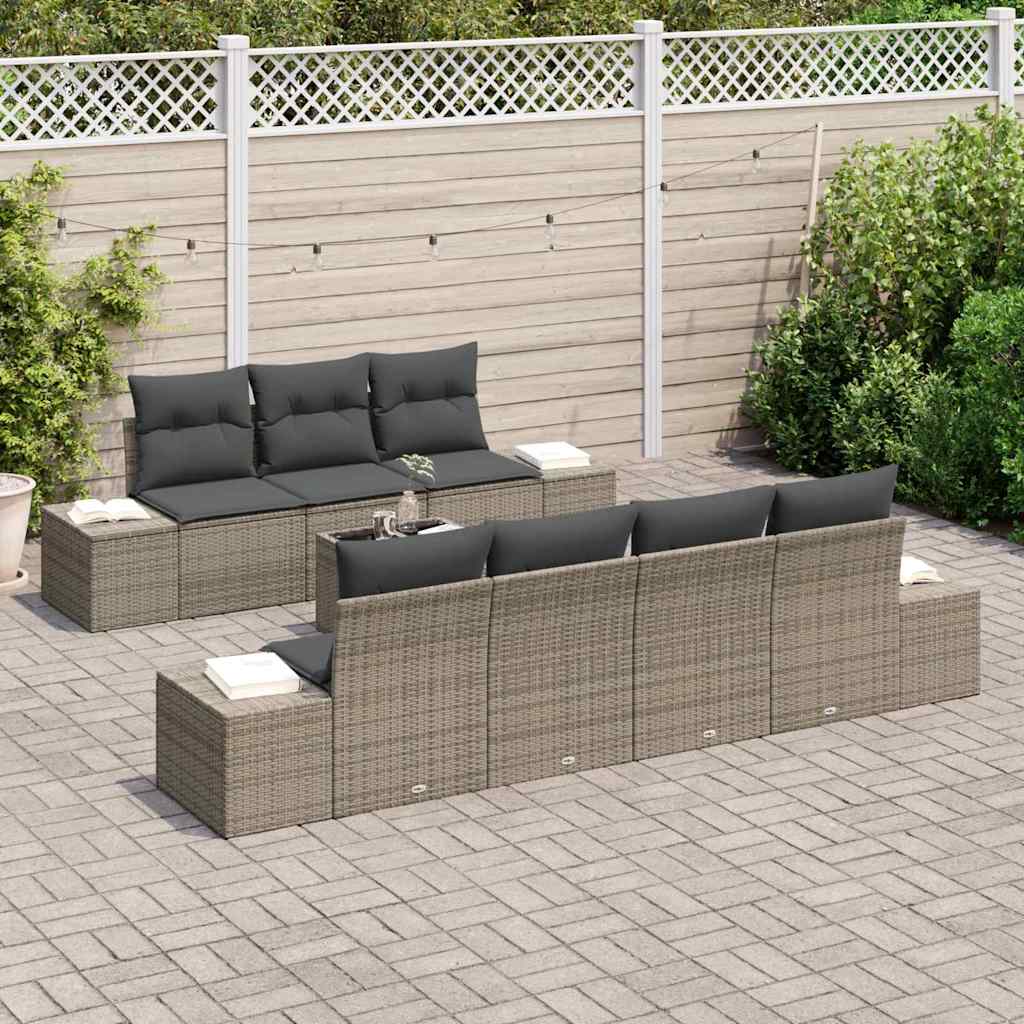 Set Divano da Giardino con cuscino 8 pcs Grigio polyrattan | homemem39