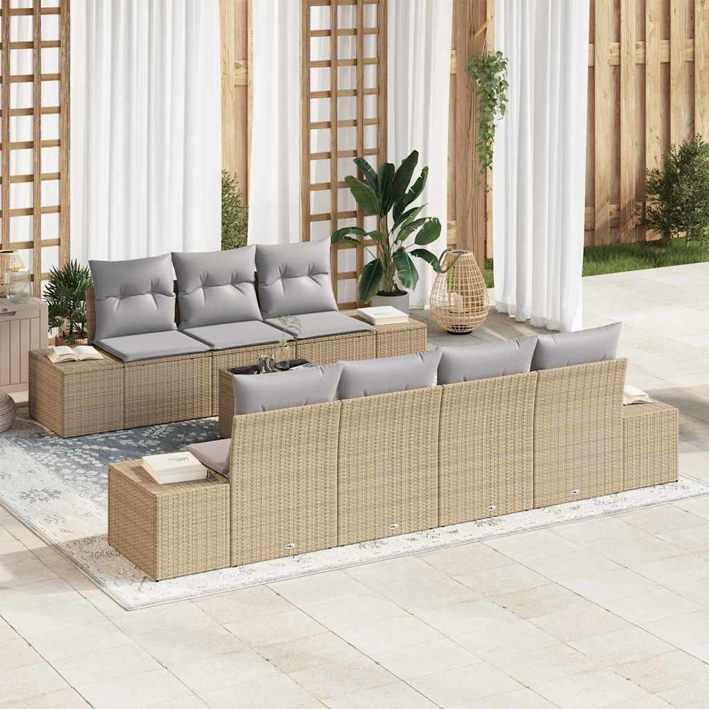 Set Divano da Giardino con cuscino 8 pcs Beige polyrattan | homemem39