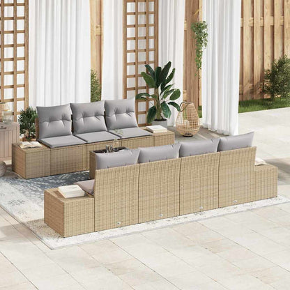 Set Divano da Giardino con cuscino 8 pcs Beige polyrattan | homemem39