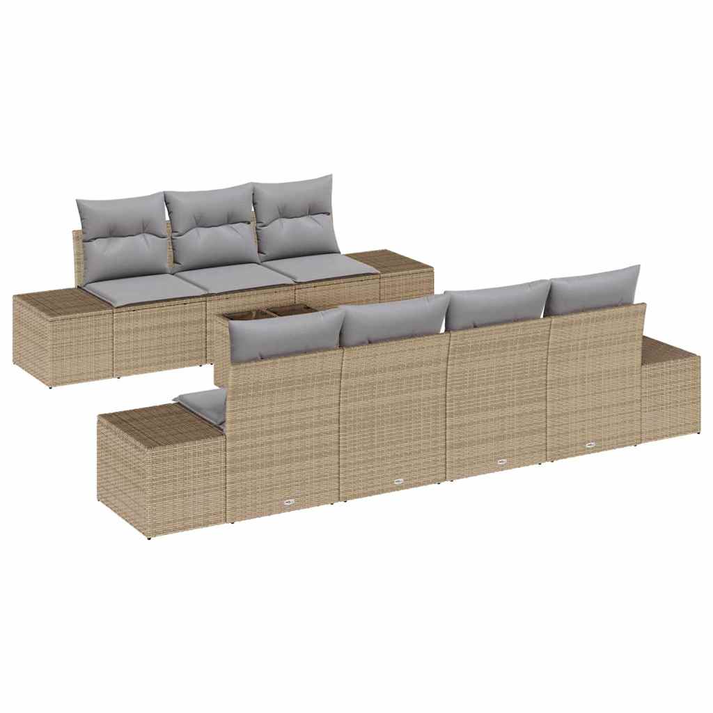 Set Divano da Giardino con cuscino 8 pcs Beige polyrattan | homemem39