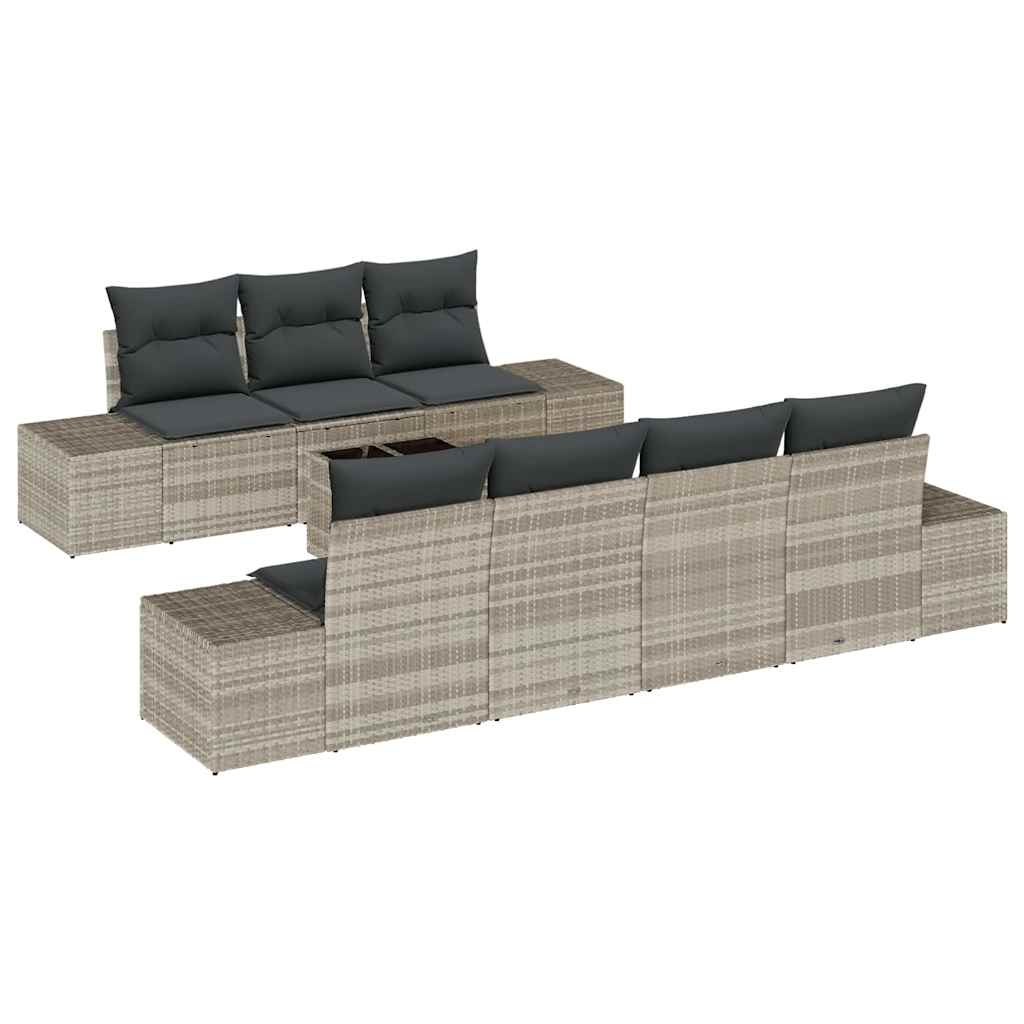 Set Divano da Giardino 8 pcs Grigio chiaro polyrattan | homemem39