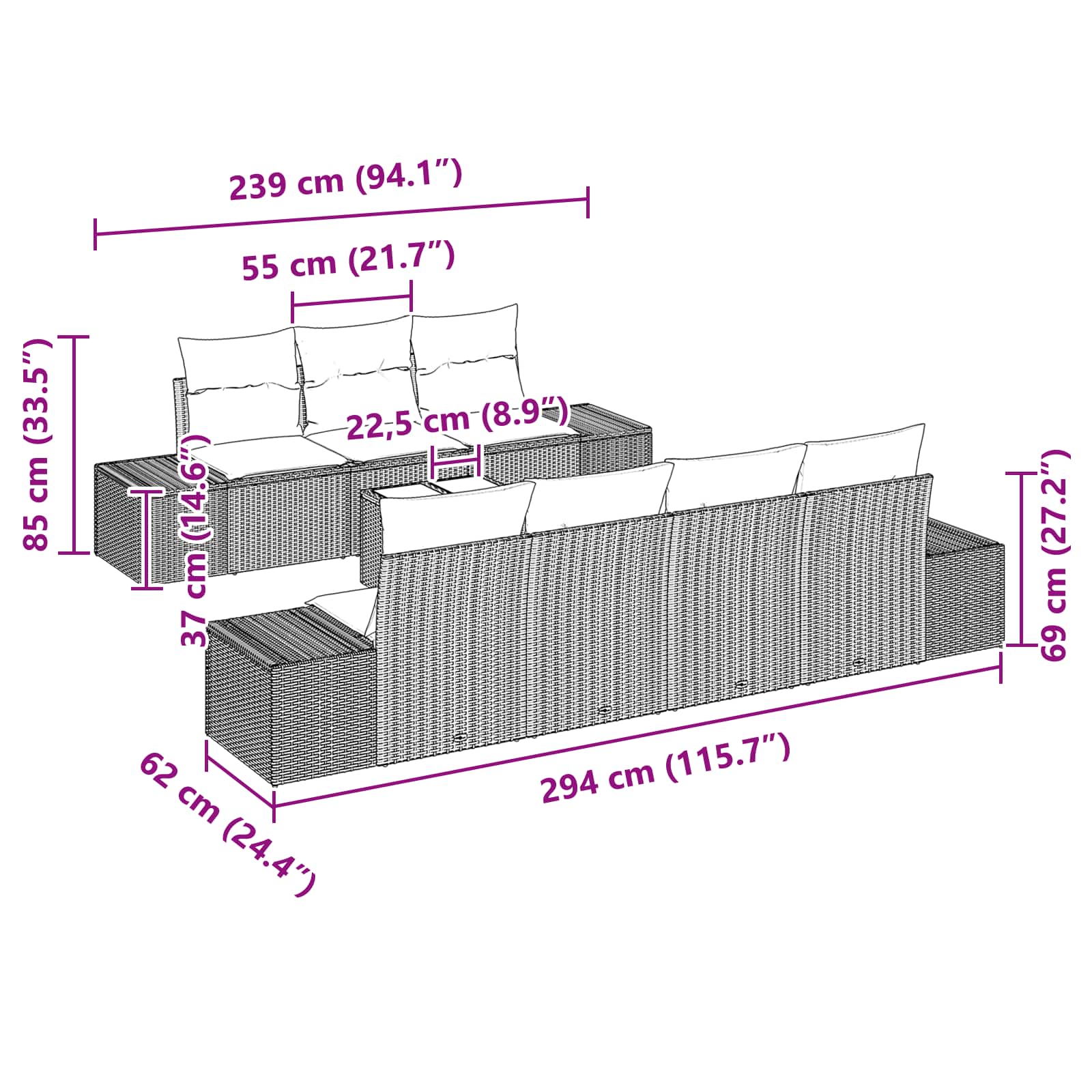Set Divano da Giardino con cuscino 8 pcs Marrone polyrattan | homemem39