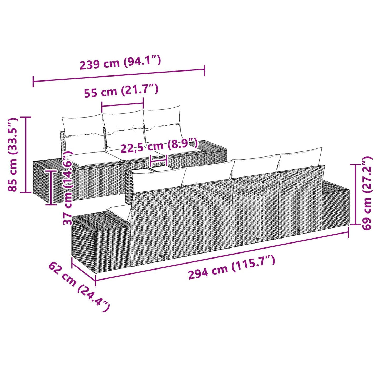 Set Divano da Giardino 8 pz Nero polyrattan | homemem39