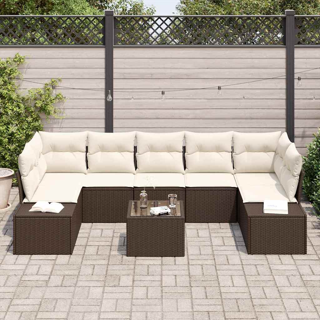 Set Divano da Giardino con cuscino 8 pcs Marrone polyrattan | homemem39