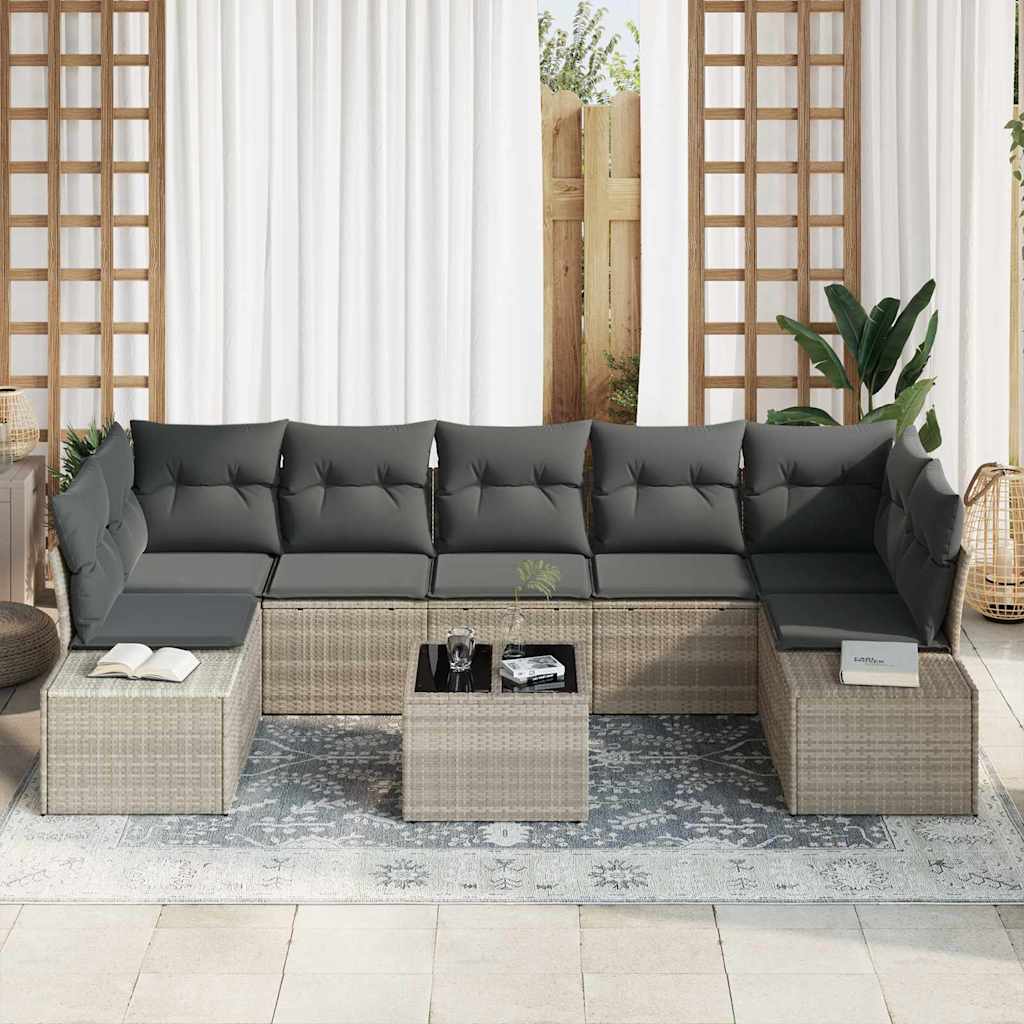Set Divano da Giardino 8 pcs Grigio chiaro polyrattan | homemem39