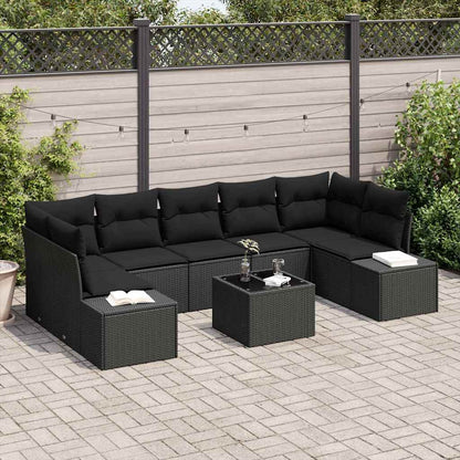 Set Divano da Giardino con cuscino 8 pcs Nero polyrattan | homemem39