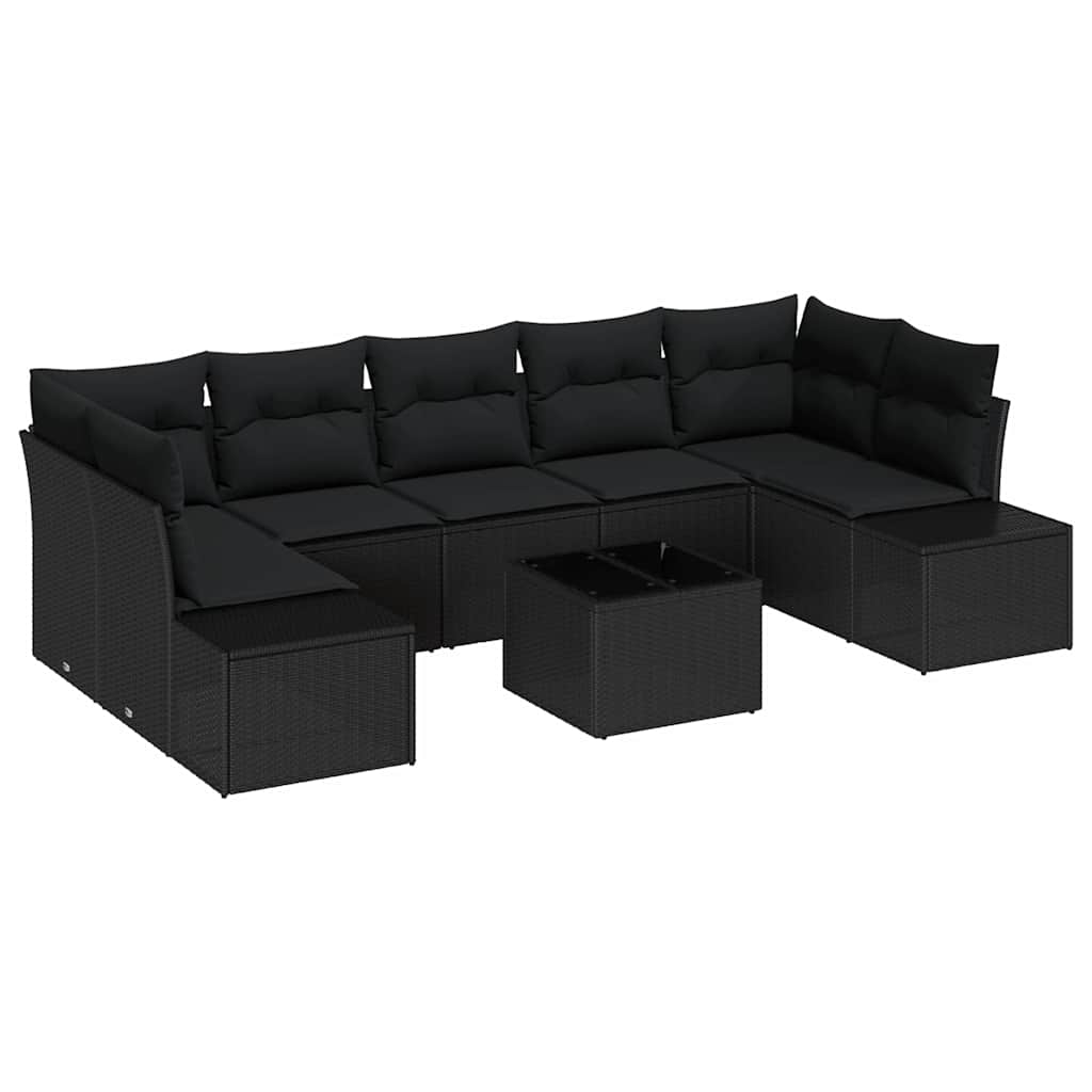 Set Divano da Giardino con cuscino 8 pcs Nero polyrattan | homemem39