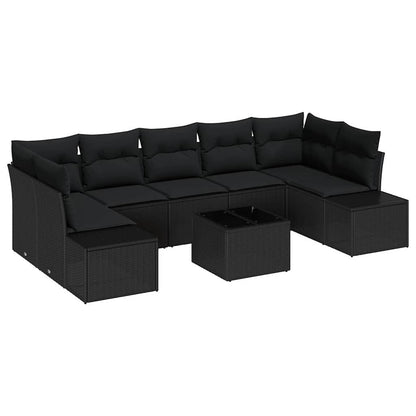 Set Divano da Giardino con cuscino 8 pcs Nero polyrattan | homemem39