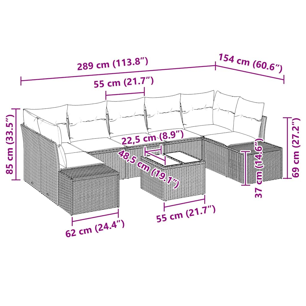 Set Divano da Giardino con cuscino 8 pcs Nero polyrattan | homemem39