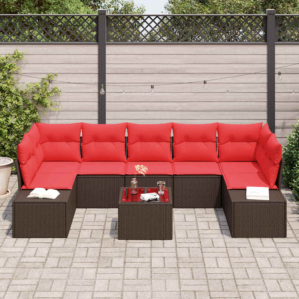 Set Divano da Giardino con cuscino 8 pcs Marrone polyrattan