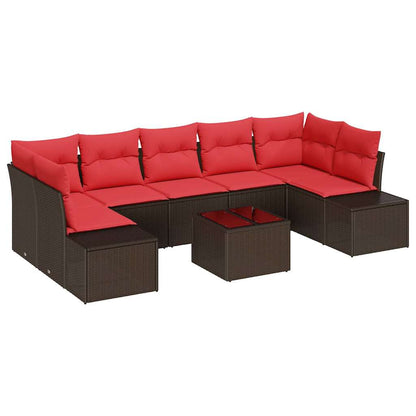 Set Divano da Giardino con cuscino 8 pcs Marrone polyrattan