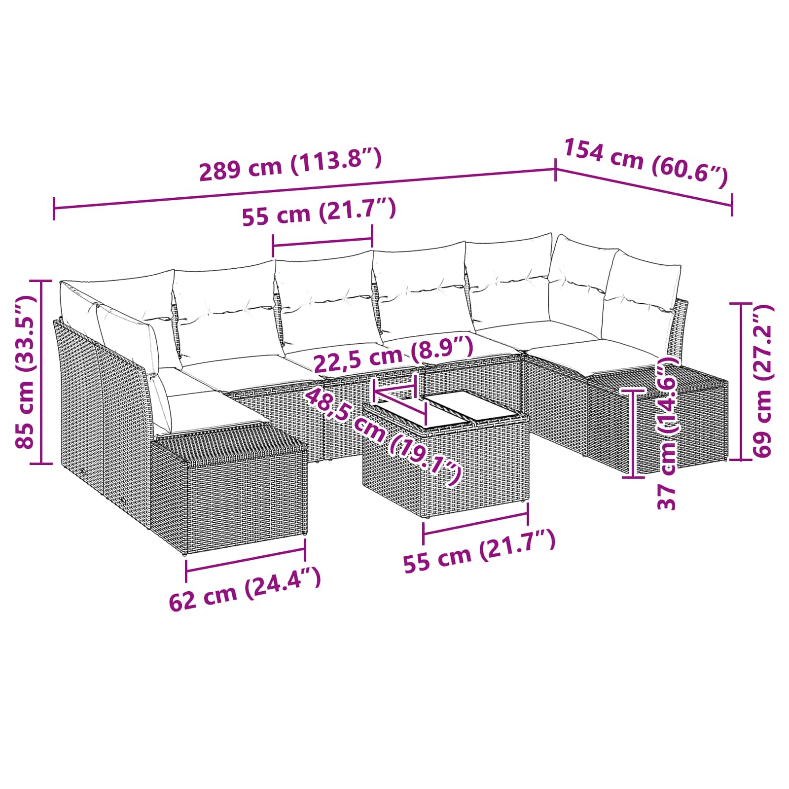 Set Divano da Giardino 8 pz Nero polyrattan | homemem39