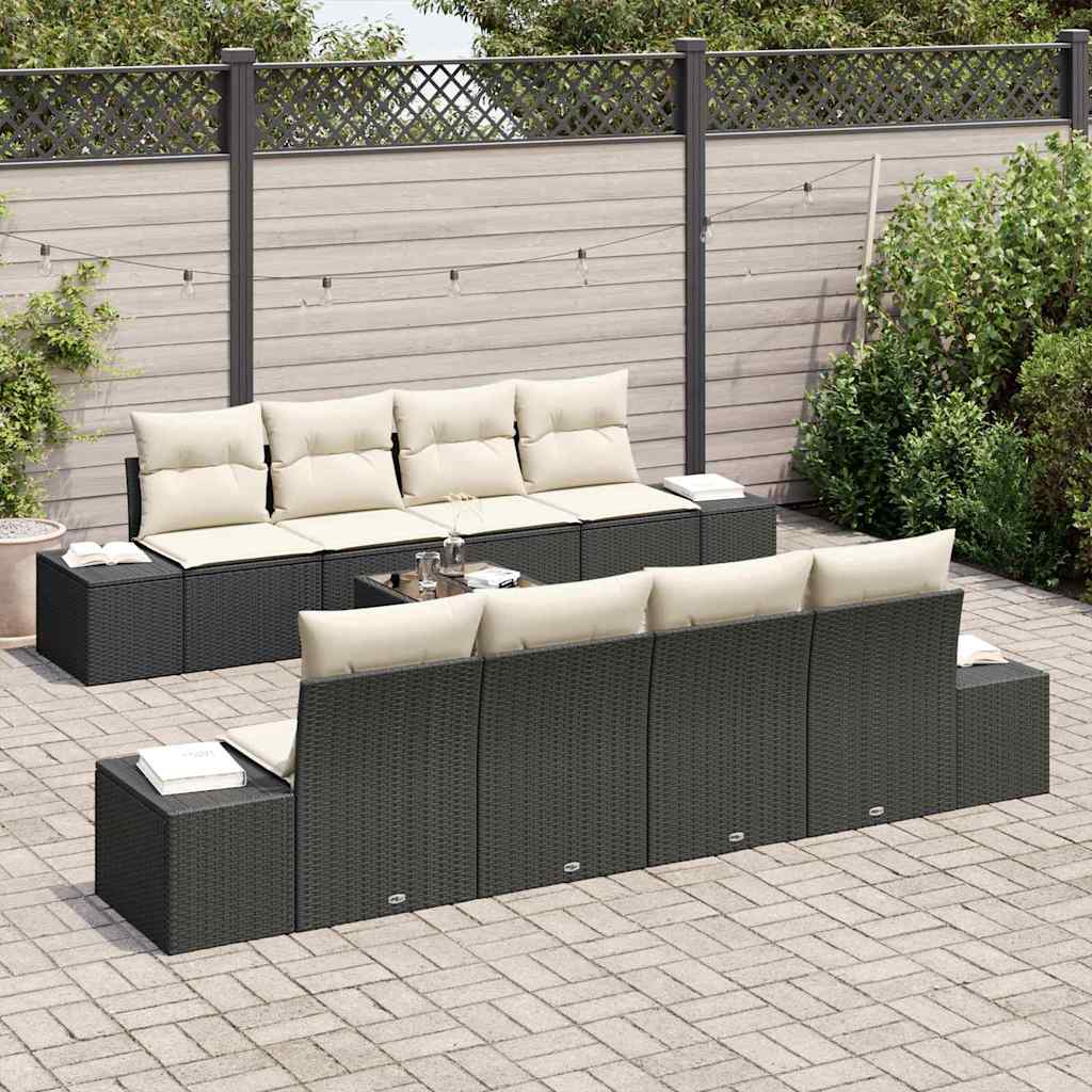 Set Divano da Giardino 7 pcs Nero e Crema polyrattan | homemem39