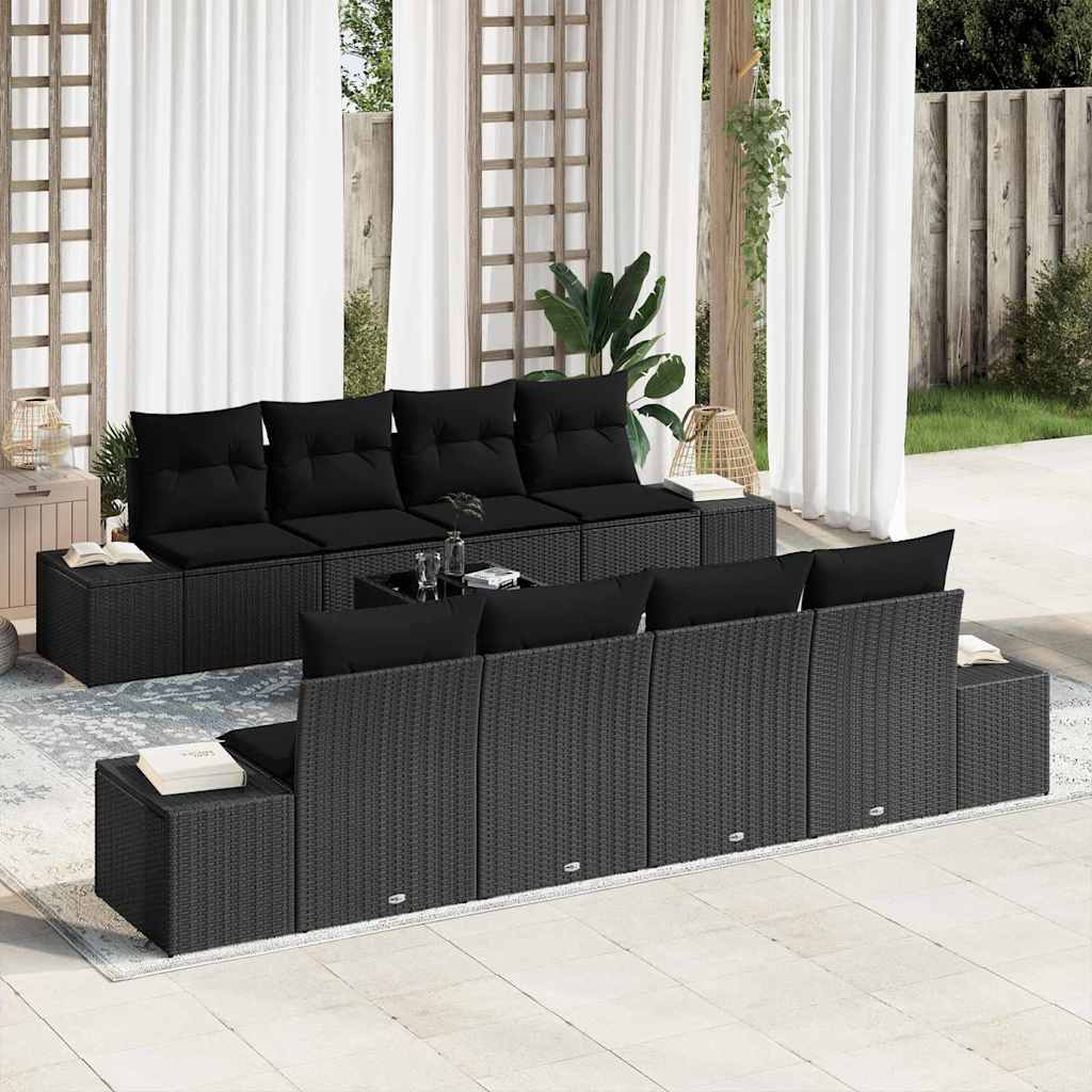 Set Divano da Giardino con cuscino 7 pcs Nero polyrattan | homemem39