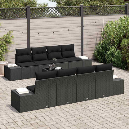 Set Divano da Giardino con cuscino 7 pcs Nero polyrattan | homemem39