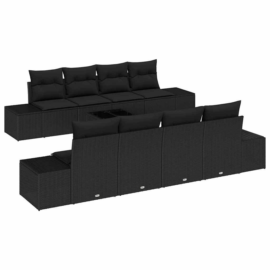 Set Divano da Giardino con cuscino 7 pcs Nero polyrattan | homemem39