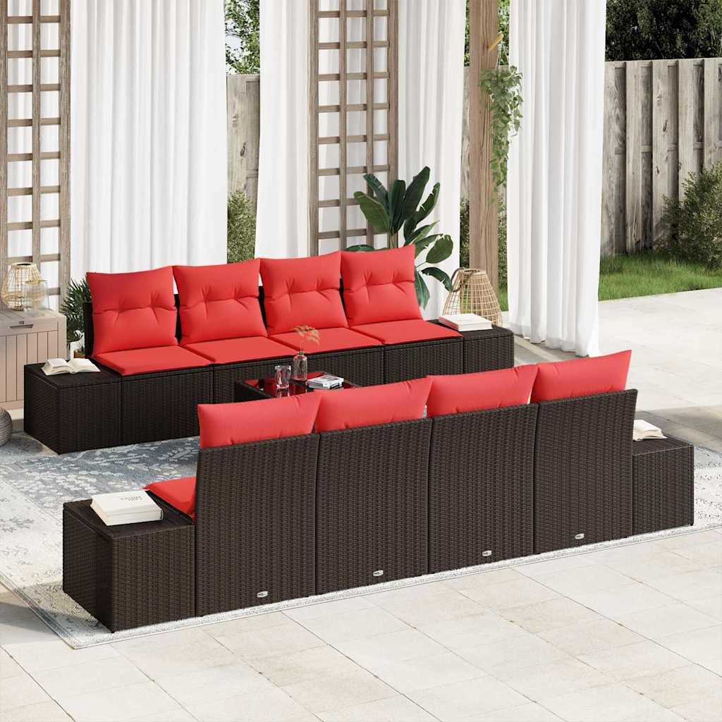 Set Divano da Giardino con cuscino 9 pcs Marrone polyrattan