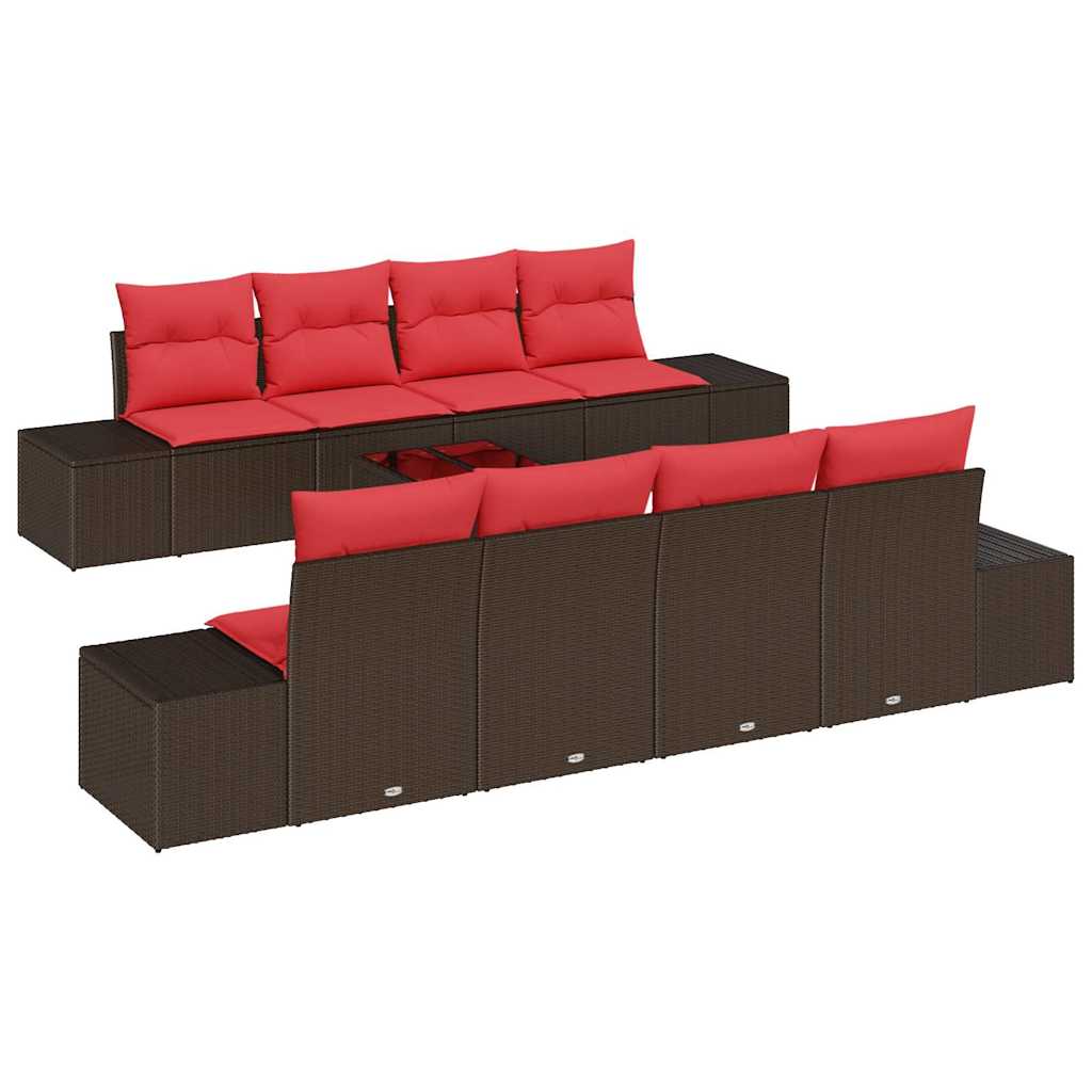 Set Divano da Giardino con cuscino 9 pcs Marrone polyrattan
