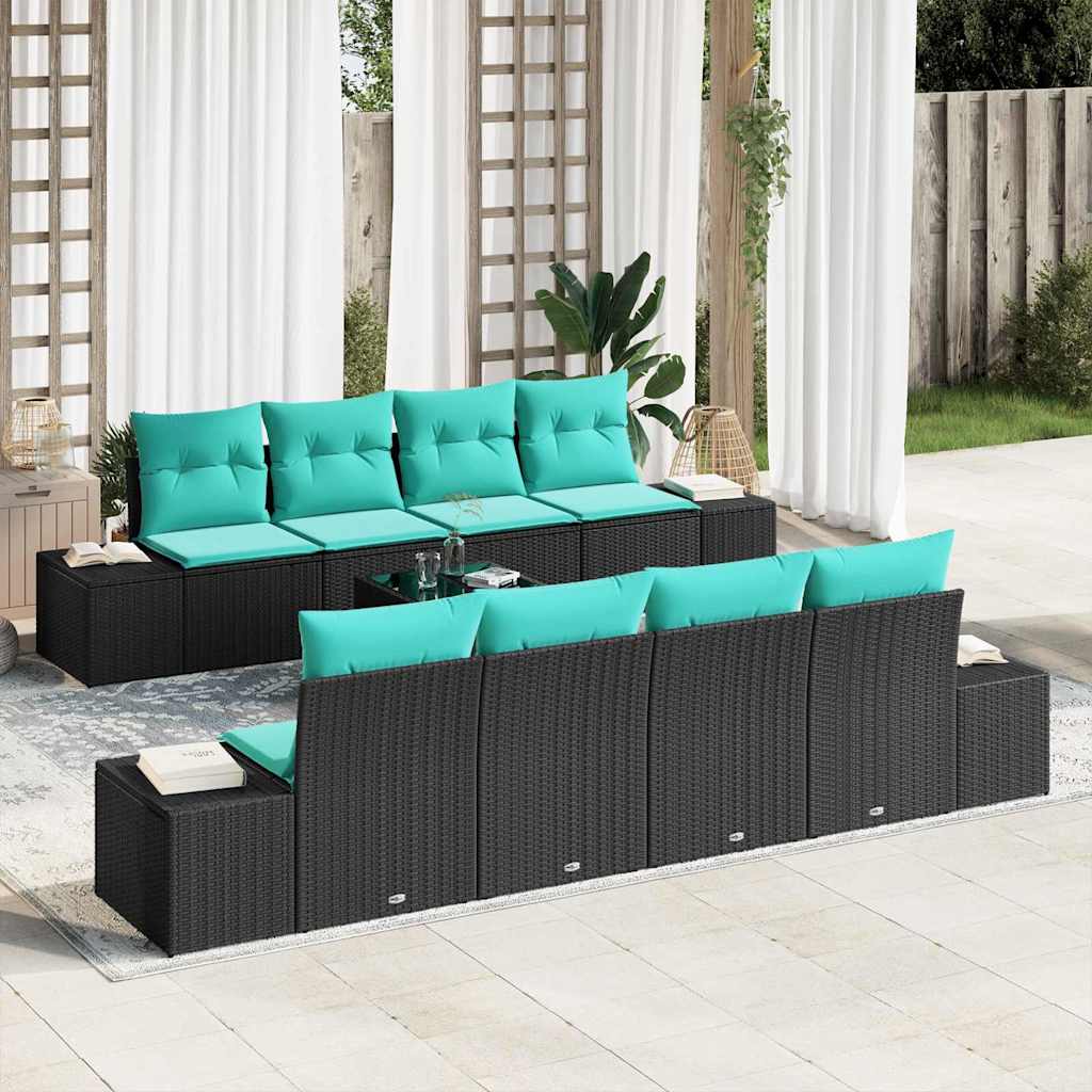 Set Divano da Giardino 9 pz Nero polyrattan | homemem39