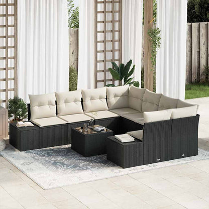 Set Divano da Giardino con cuscino 9 pcs Nero polyrattan | homemem39