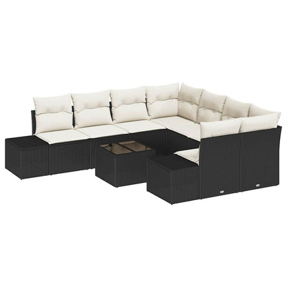 Set Divano da Giardino con cuscino 9 pcs Nero polyrattan | homemem39