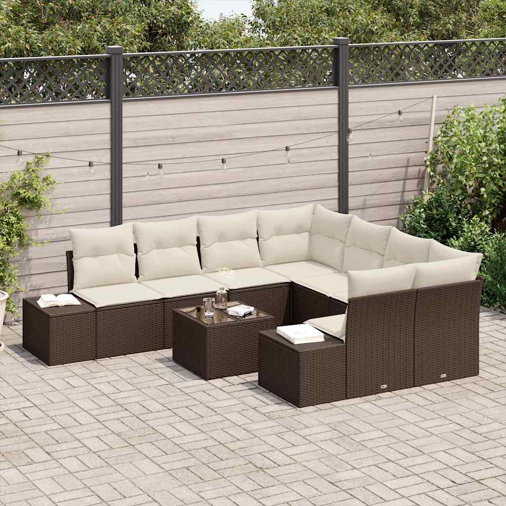 Set Divano da Giardino con cuscino 9 pcs Marrone polyrattan | homemem39