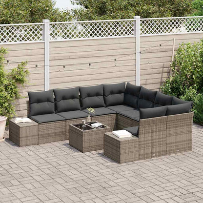 Set Divano da Giardino con cuscino 9 pcs Grigio polyrattan | homemem39