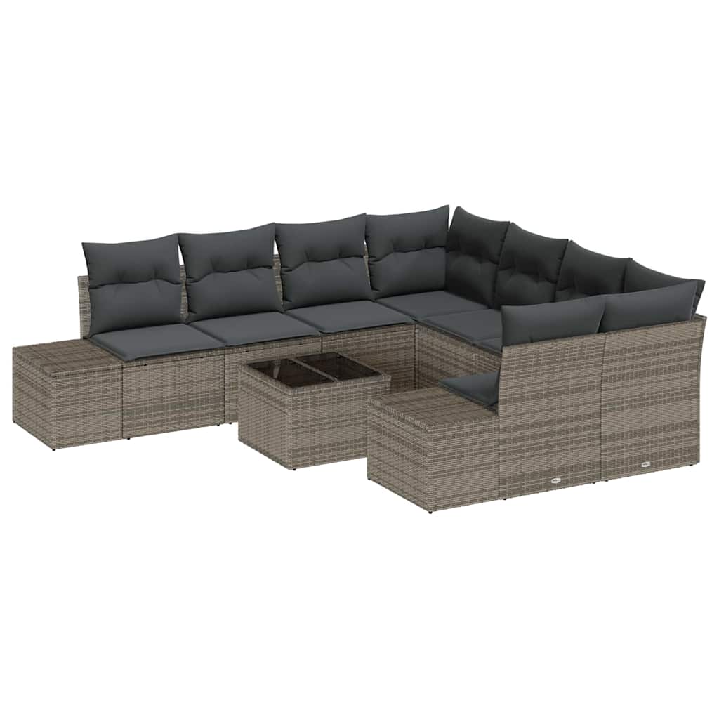 Set Divano da Giardino con cuscino 9 pcs Grigio polyrattan | homemem39