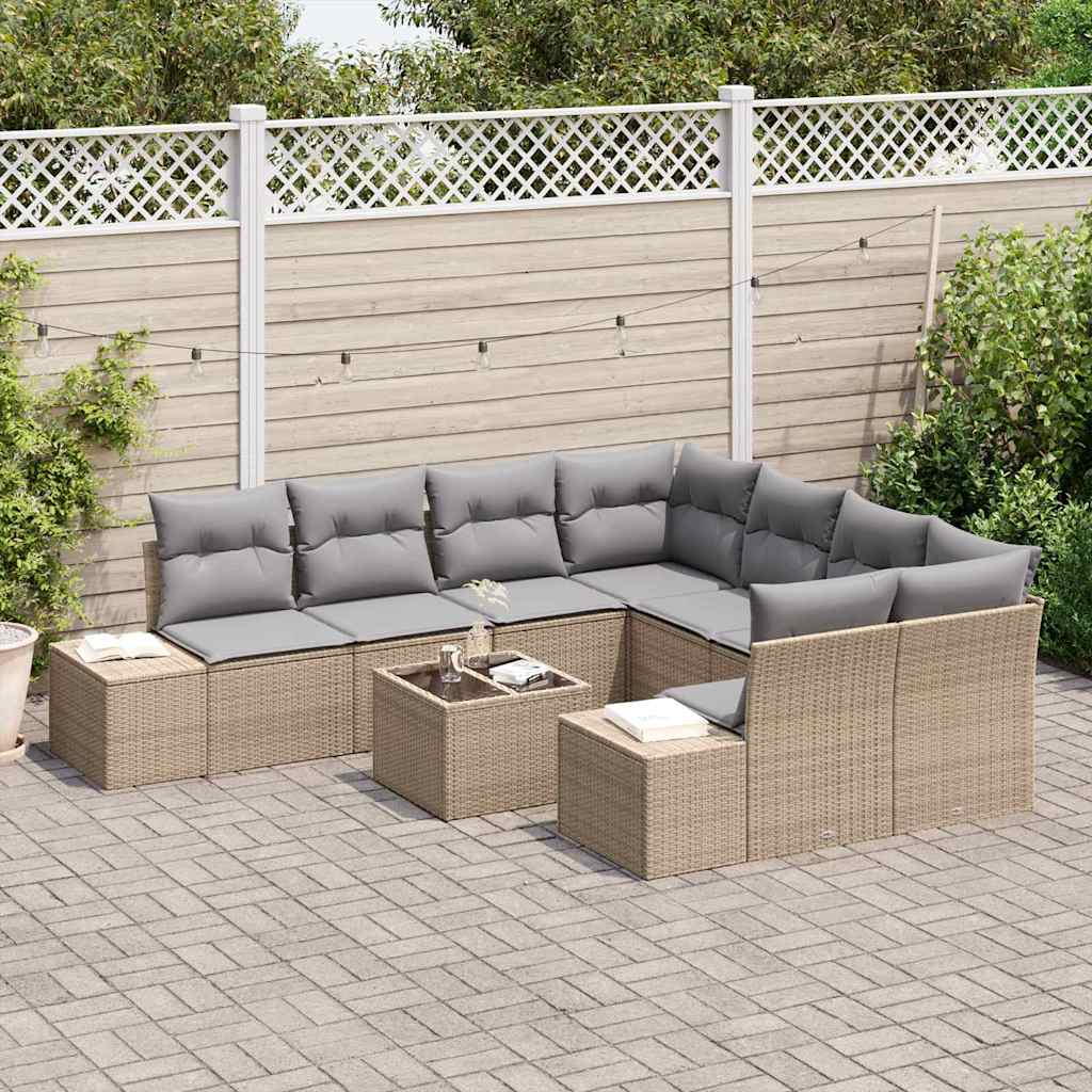 Set Divano da Giardino con cuscino 9 pcs Beige polyrattan | homemem39