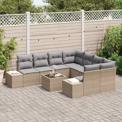 Set Divano da Giardino con cuscino 9 pcs Beige polyrattan | homemem39