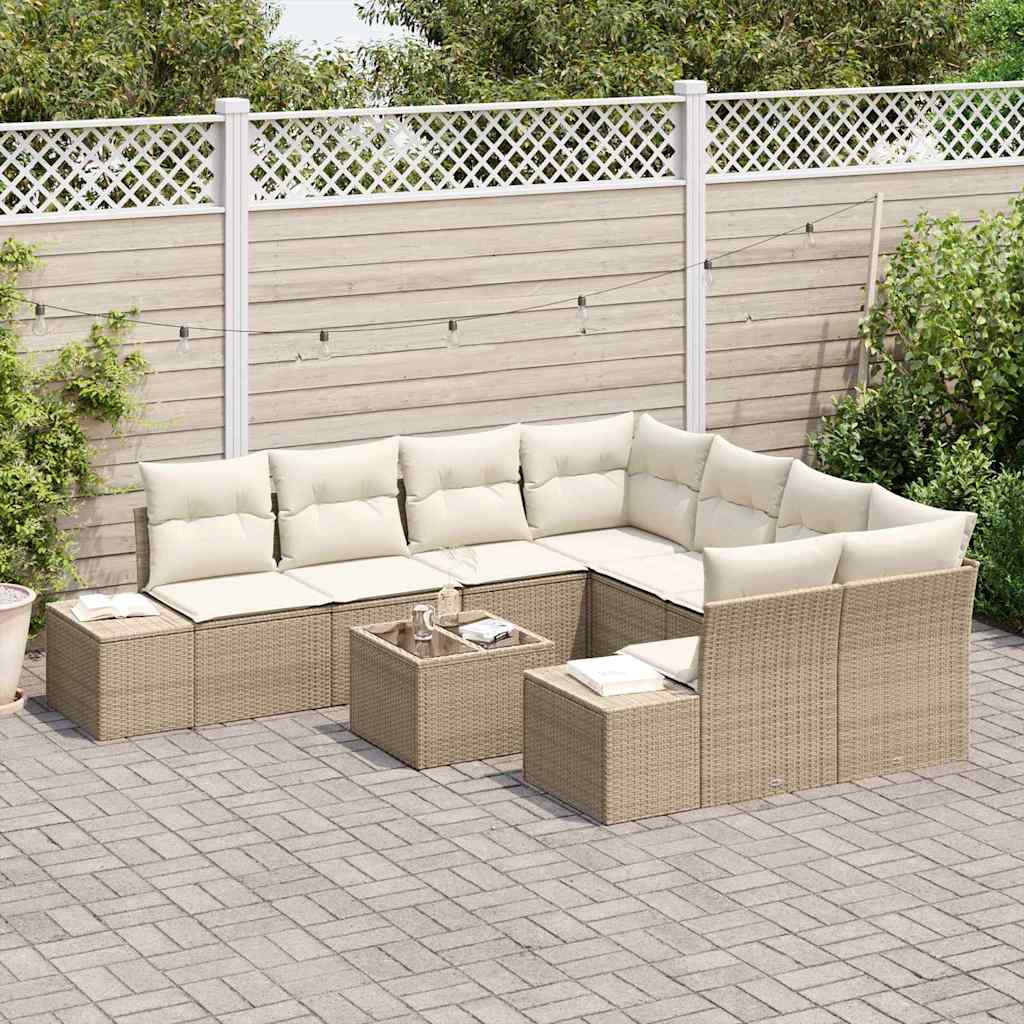 Set Divano da Giardino con cuscino 9 pcs Beige polyrattan | homemem39