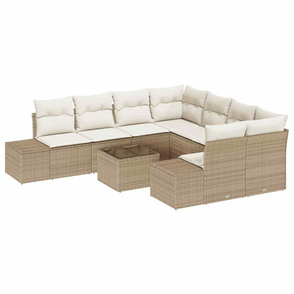 Set Divano da Giardino con cuscino 9 pcs Beige polyrattan | homemem39