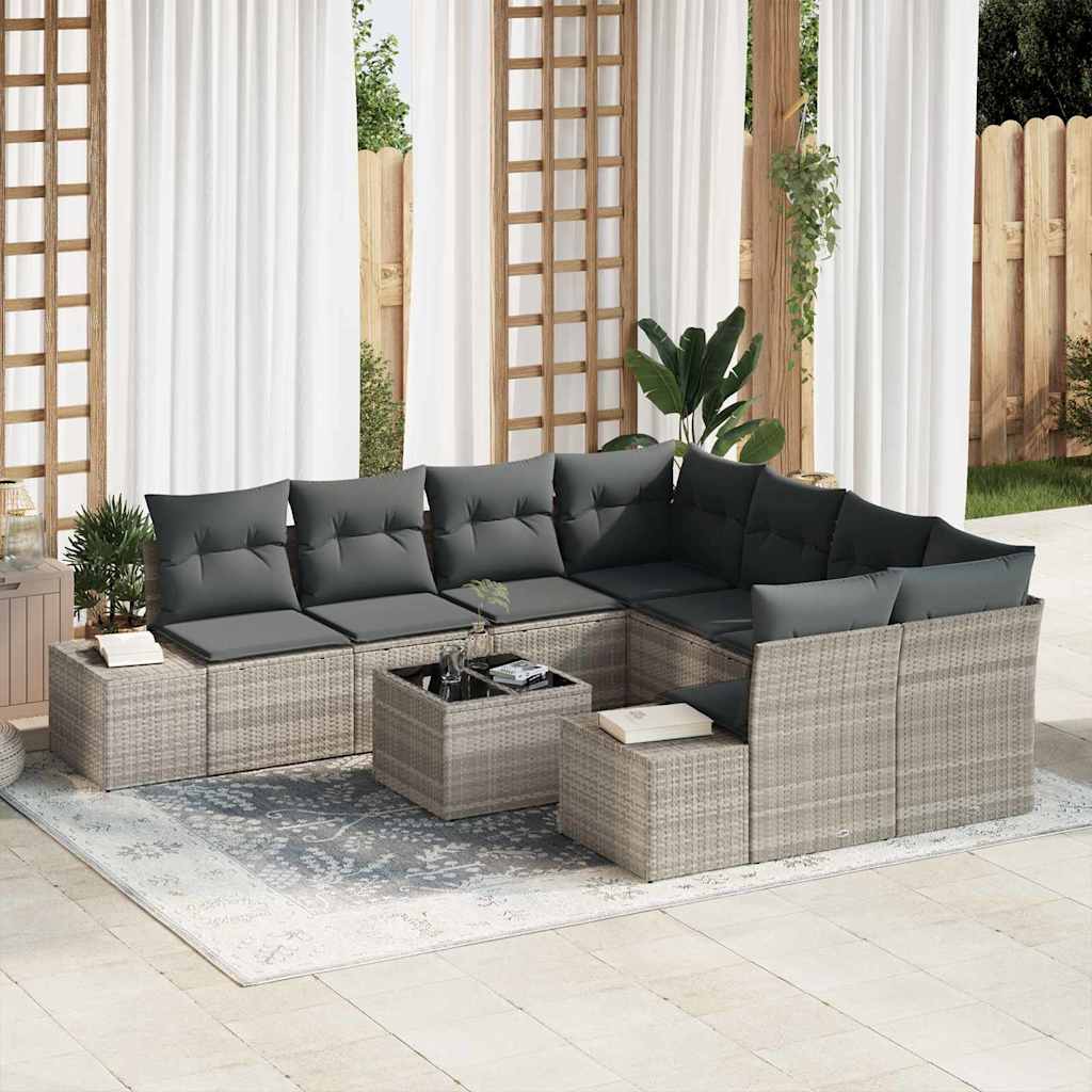 Set Divano da Giardino 9 pcs Grigio chiaro polyrattan | homemem39
