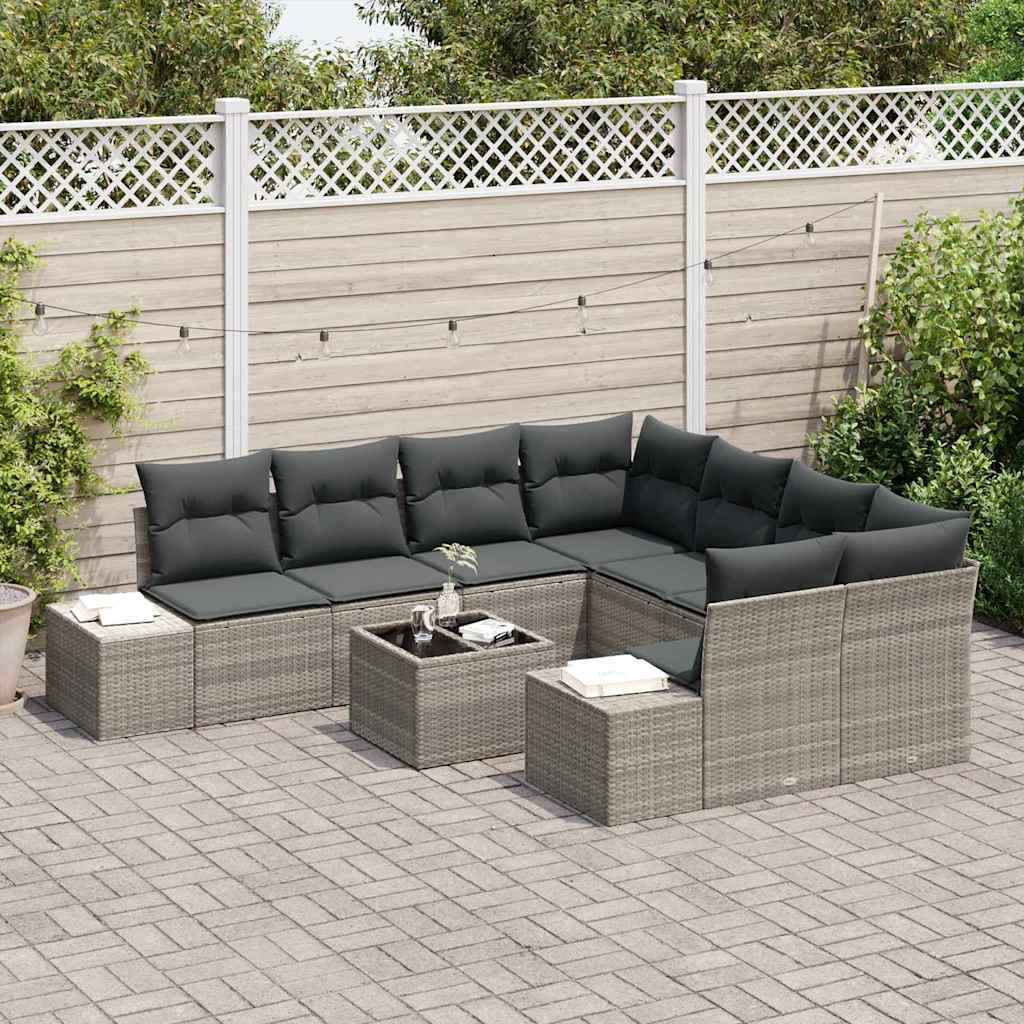 Set Divano da Giardino 9 pcs Grigio chiaro polyrattan | homemem39