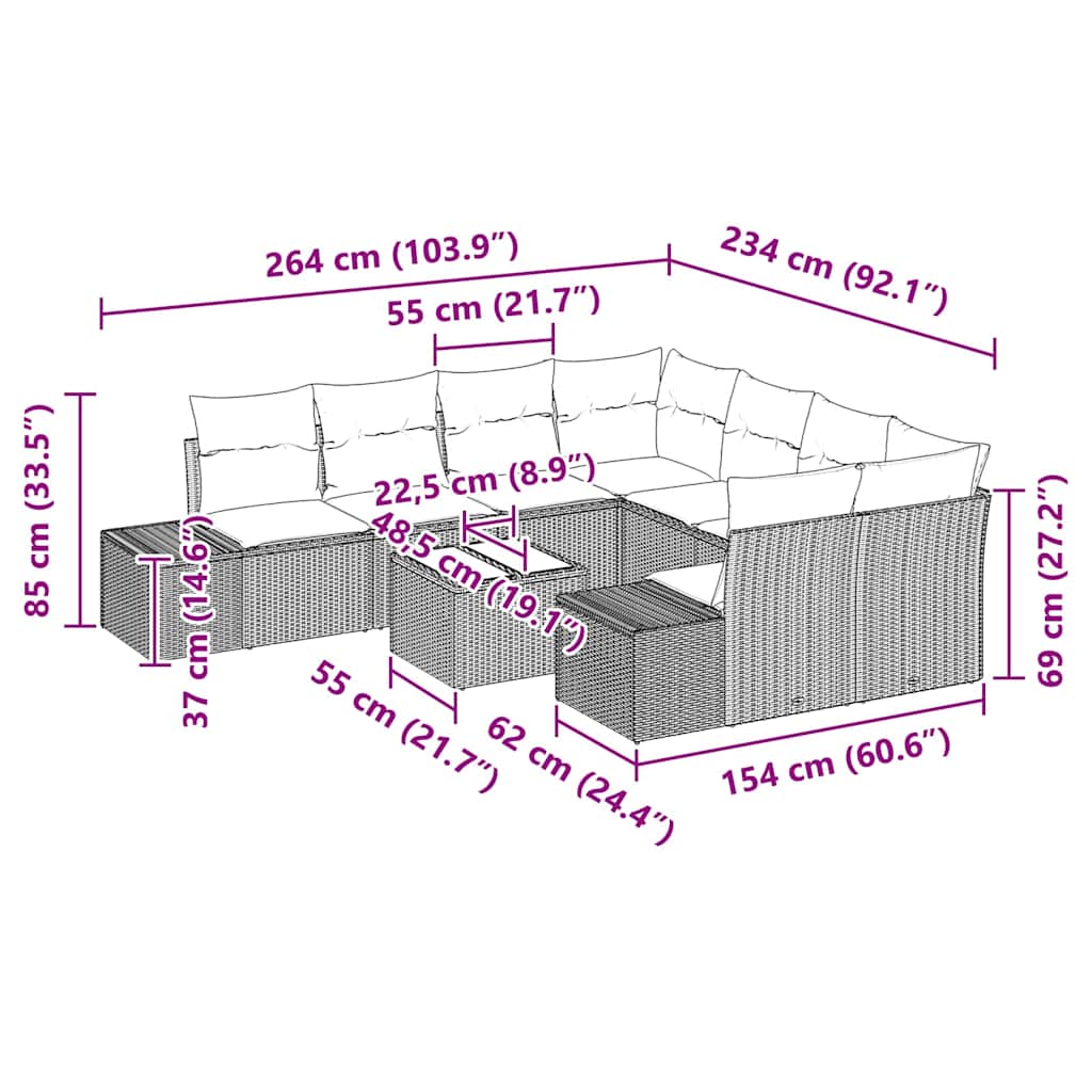 Set Divano da Giardino 9 pcs Grigio chiaro polyrattan | homemem39
