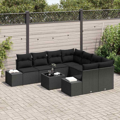 Set Divano da Giardino con cuscino 9 pcs Nero polyrattan | homemem39