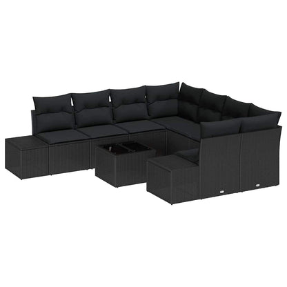 Set Divano da Giardino con cuscino 9 pcs Nero polyrattan | homemem39