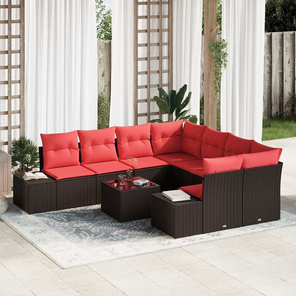 Set Divano da Giardino con cuscino 9 pcs Marrone polyrattan