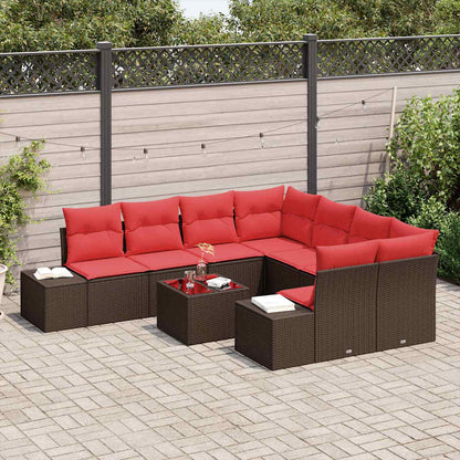 Set Divano da Giardino con cuscino 9 pcs Marrone polyrattan