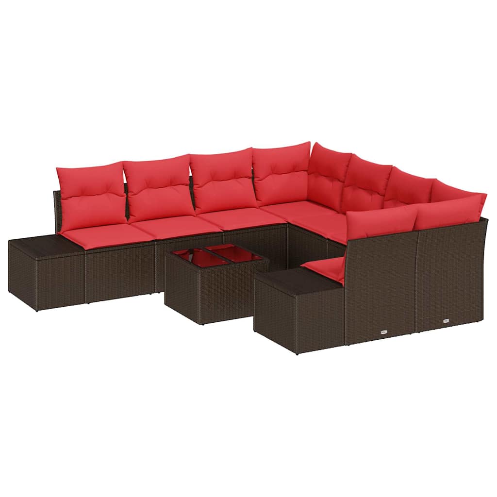 Set Divano da Giardino con cuscino 9 pcs Marrone polyrattan | homemem39