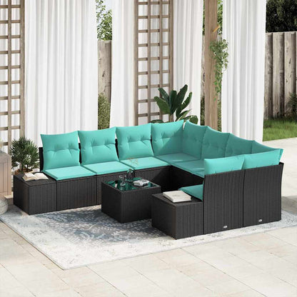 Set Divano da Giardino 9 pz Nero polyrattan | homemem39