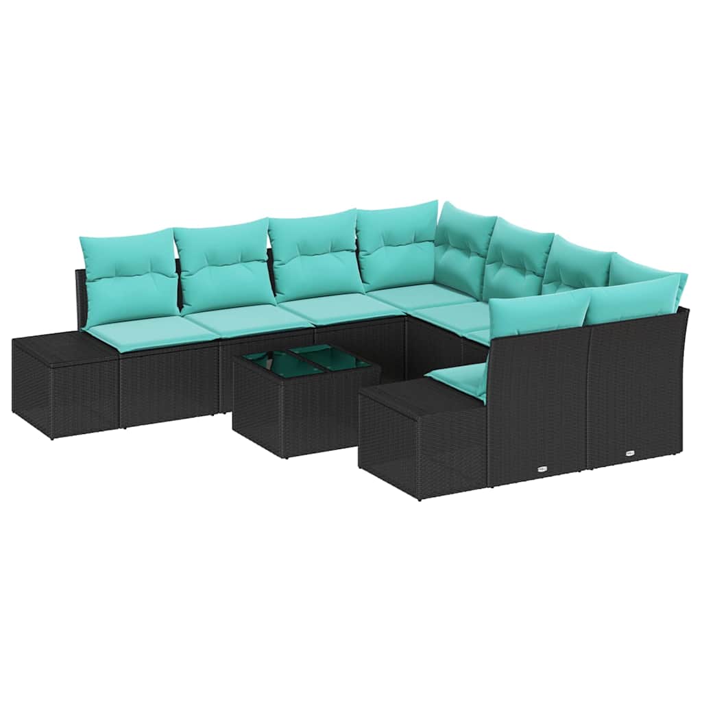Set Divano da Giardino 9 pz Nero polyrattan | homemem39