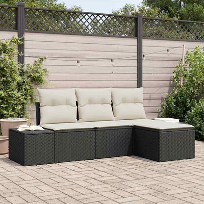 Set Divano da Giardino con cuscino 4 pcs Nero polyrattan | homemem39