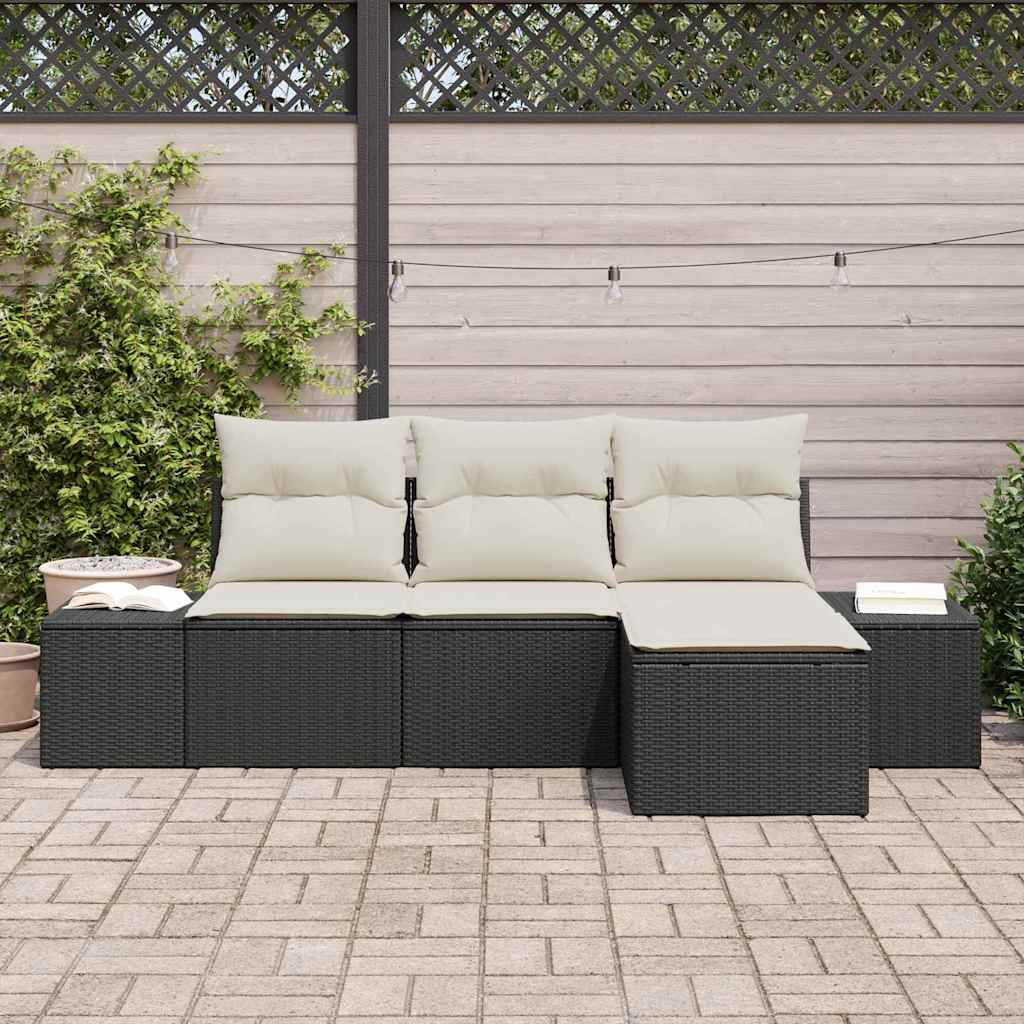 Set Divano da Giardino con cuscino 4 pcs Nero polyrattan | homemem39