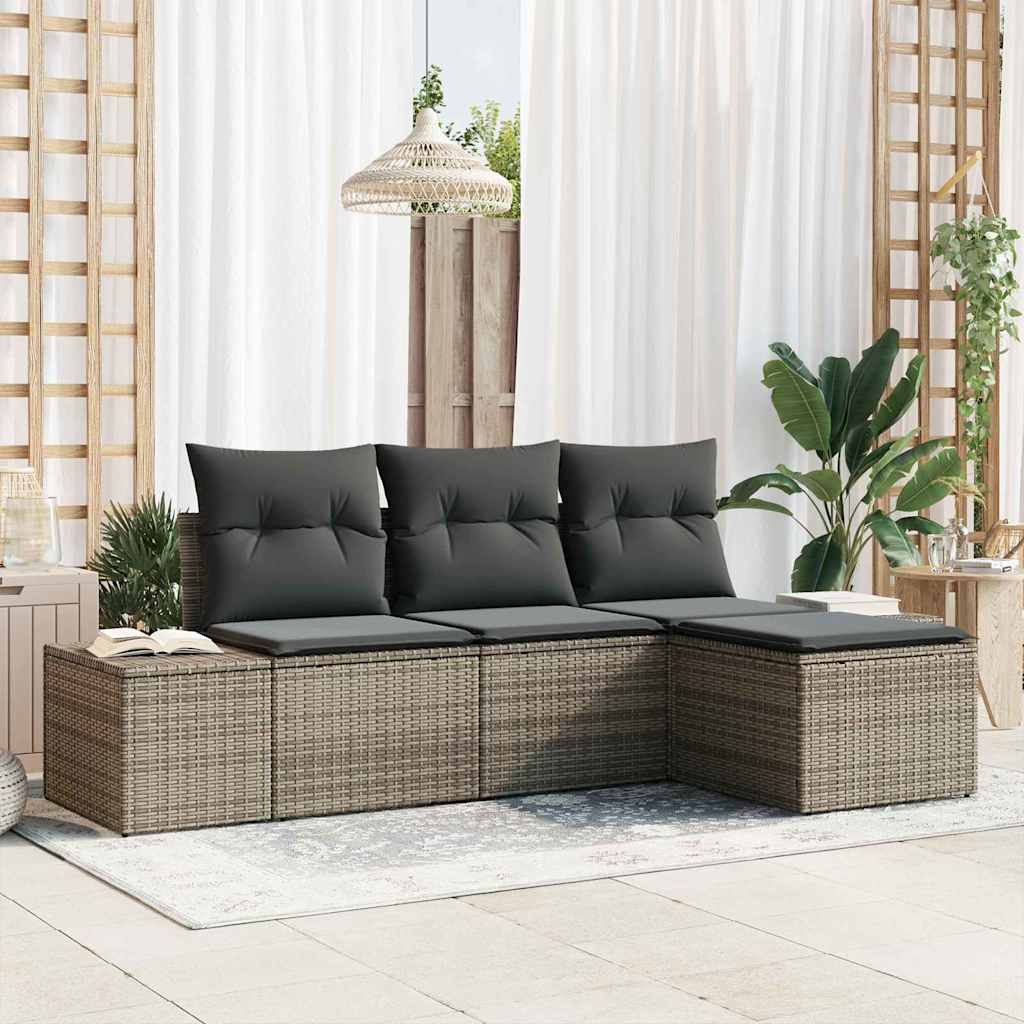 Set Divano da Giardino con cuscino 4 pcs Grigio polyrattan | homemem39