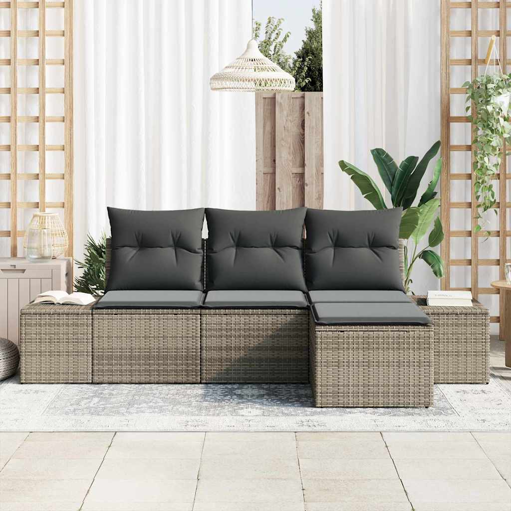 Set Divano da Giardino con cuscino 4 pcs Grigio polyrattan | homemem39
