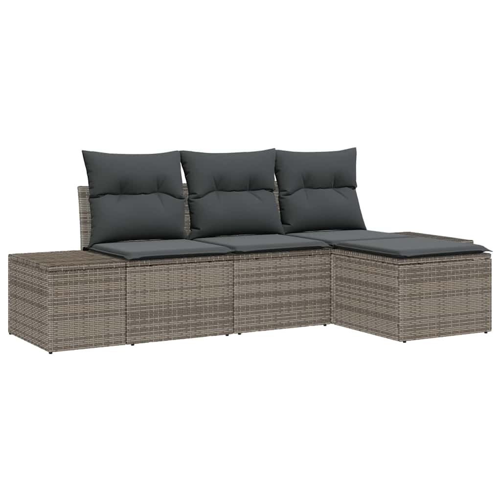 Set Divano da Giardino con cuscino 4 pcs Grigio polyrattan | homemem39