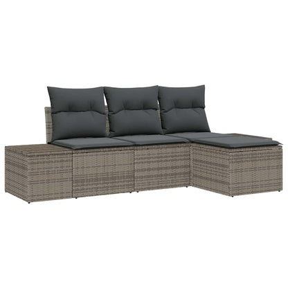 Set Divano da Giardino con cuscino 4 pcs Grigio polyrattan | homemem39