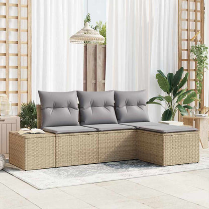 Set Divano da Giardino con cuscino 4 pcs Beige polyrattan | homemem39
